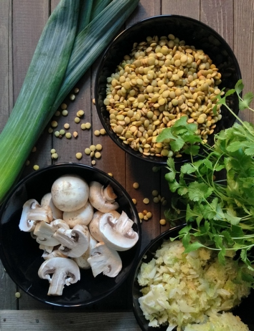 leek kale lentils and mushrooms